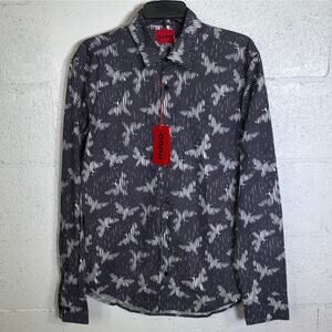 Hugo by Hugo Boss Men's Ermo Butterfly Patterned Shirt - Black medium $128